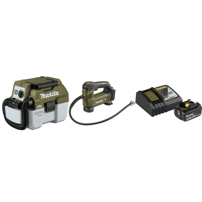 Makita Outdoor Adventure 18V LXT Brushless Wet/Dry Vacuum, 18V LXT Inflator, and 18V LXT Lithium-Ion Battery and Charger Starter Pack (4.0Ah)