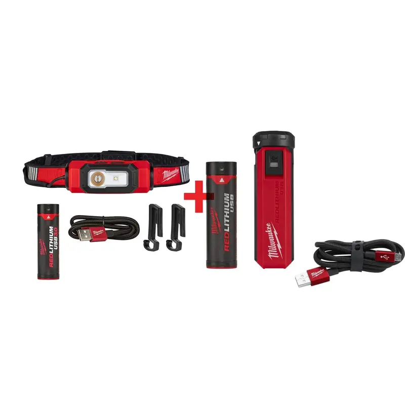 Milwaukee USB Rechargeable BEACON 600-Lumen Hard Hat Light with USB Charger & Portable Power Source Kit