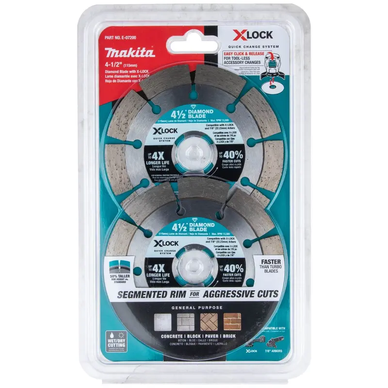 Makita E-07200 X-LOCK 4-1/2" Segmented Diamond Blade for Masonry Cutting, 2/pk