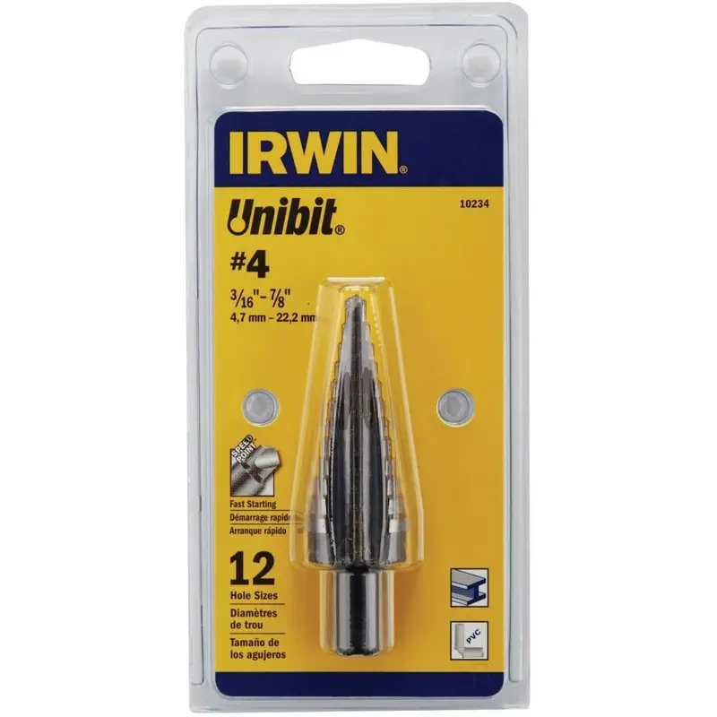 Irwin 10234 UNIBIT HSS #4 12 Step Drill Bit 3/16-in. - 7/8-in.