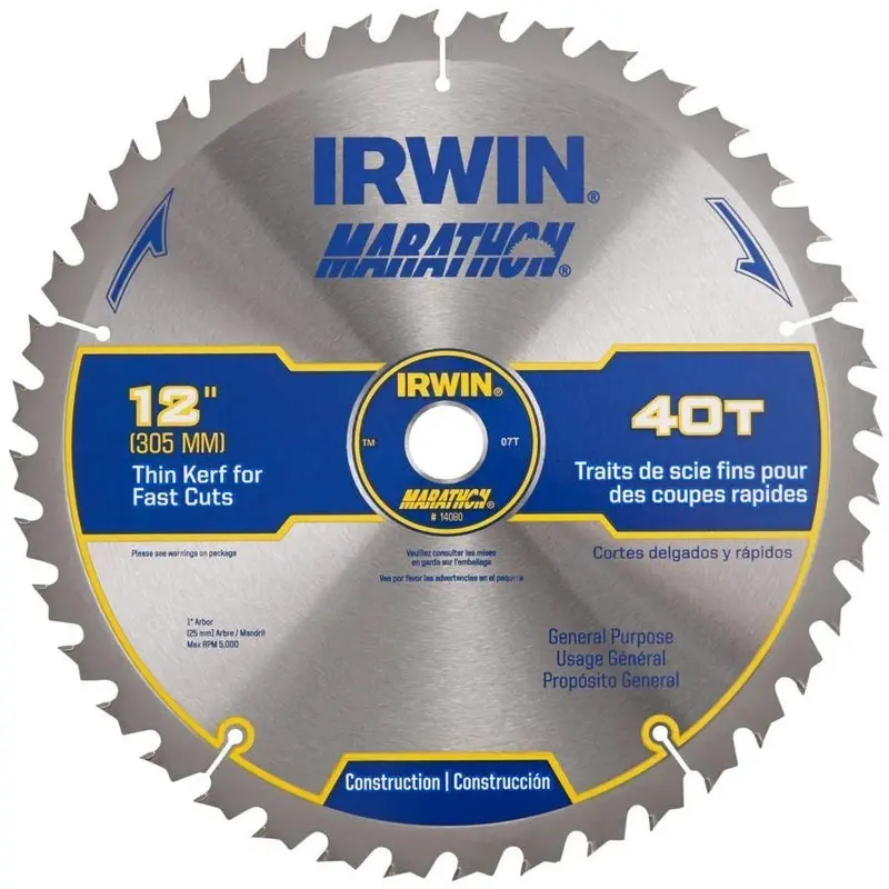 Irwin 14080 MARATHON Portable Corded Carbide Saw Blade 7-1/4-in. 40-Tooth 5/8-in.