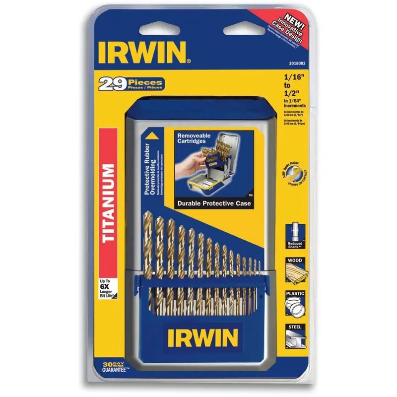 Irwin 3018003 Titanium Nitride Coating Metal Index Drill Bit 29 Piece Set