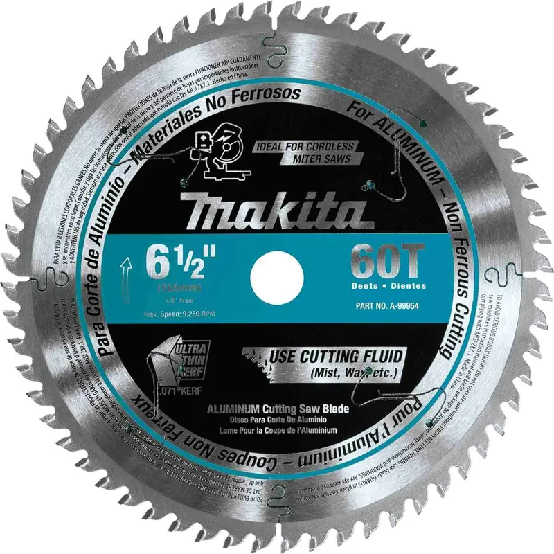 Makita A-99954 6-1/2" 60T Carbide-Tipped Ultra-Thin Kerf Saw Blade, Aluminum