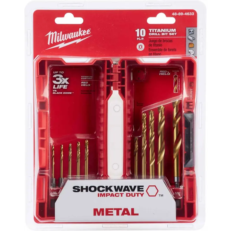 Milwaukee 48-89-4633 10-Piece SHOCKWAVE RED HELIX Titanium Drill Bit Set