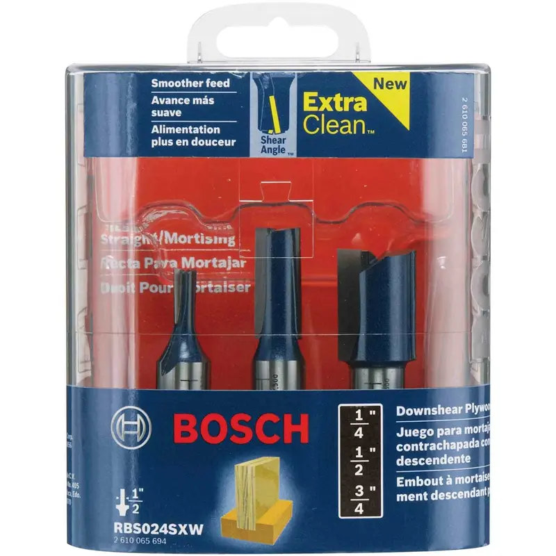 Bosch RBS024SXW 3-Piece Carbide-Tipped Down Shear Plywood Mortising Router Bit Set