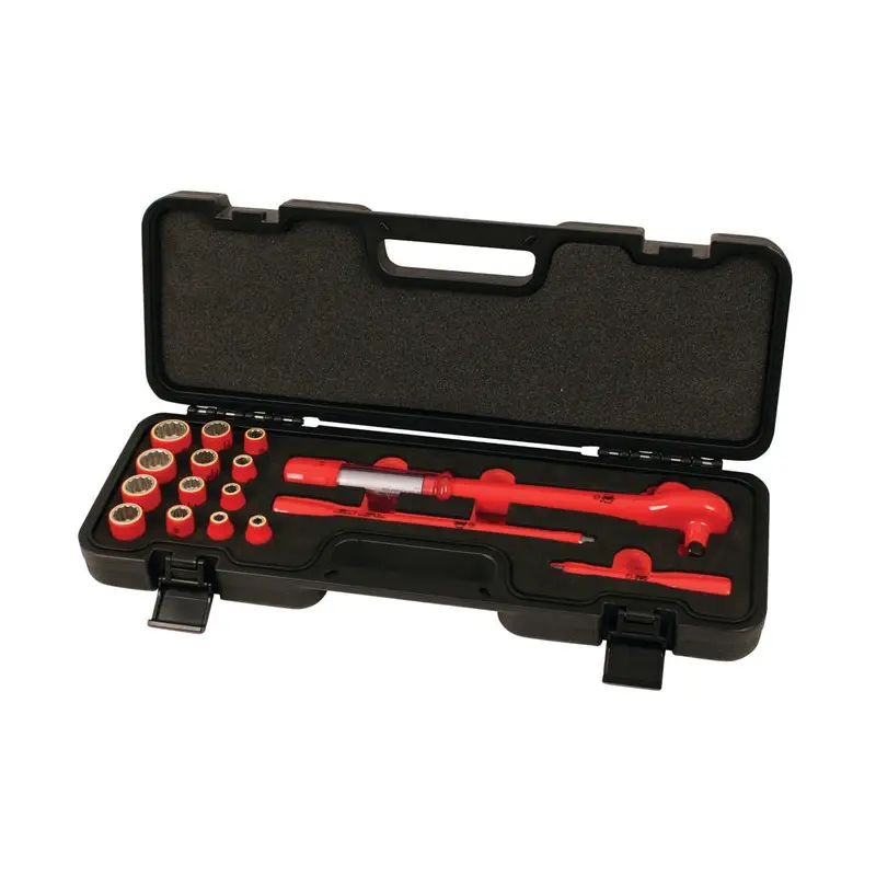 Wiha 30190 16-Piece Insulated 3/8 in. Drive Torque 12 Point Socket Set, SAE