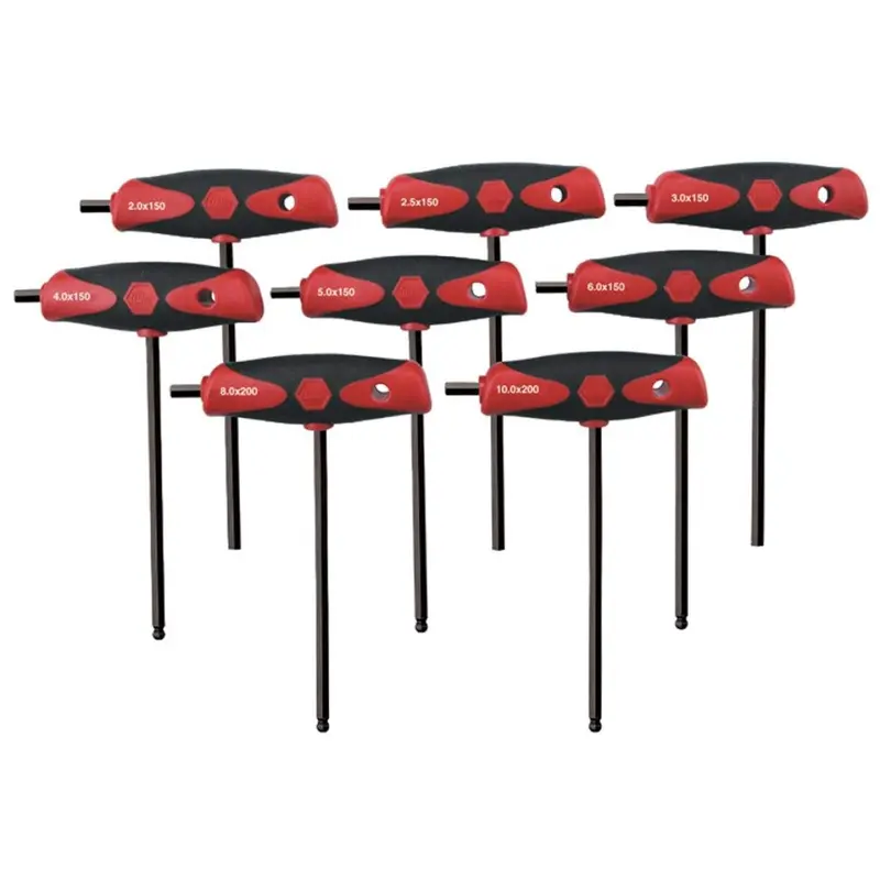 Wiha 33496 Soft Grip Dual Drive Ball End Hex T-Handle Metric Black Finish 8 Piece Set