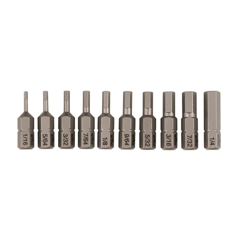 Wiha 72596 1/16"-1/4" Hex Inch Insert Bit 10 Piece Set