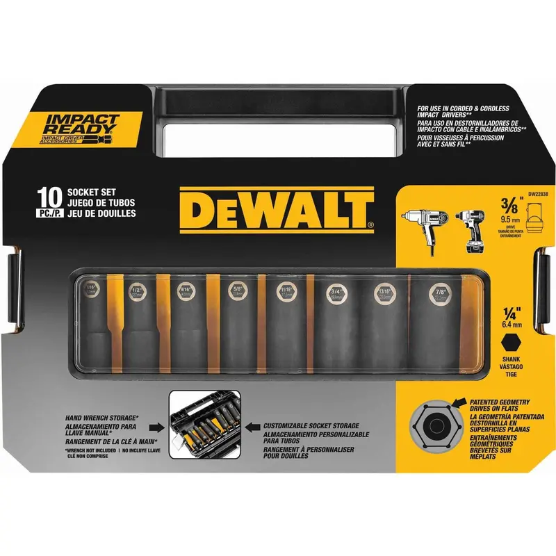 DeWalt DW22838 3/8" 10-Piece Impact Ready Socket Set
