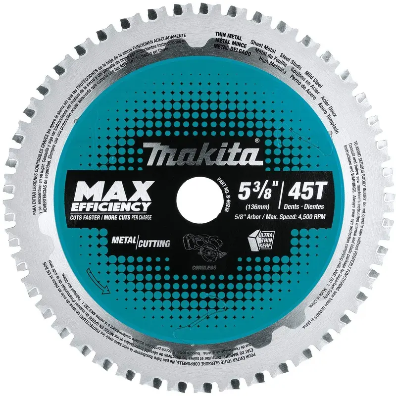 Makita B-69238 5-3/8" 45T Carbide-Tipped Max Efficiency Saw Blade, Ferrous Metal-Thin Gauge