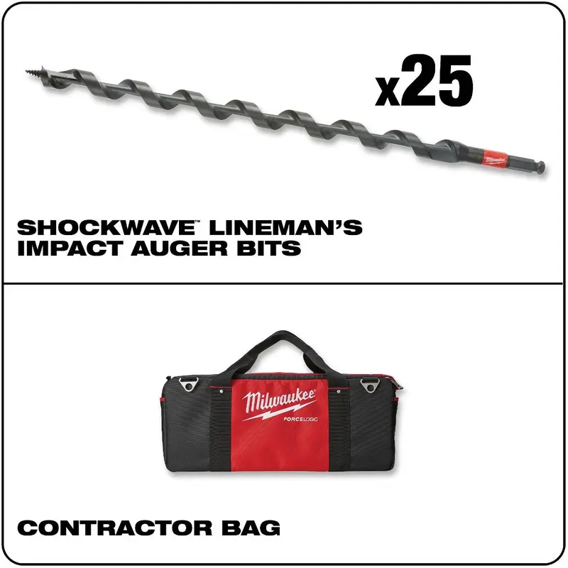 Milwaukee 48-13-6797 13/16-Inch X 18-Inch Shockwave Lineman's Impact Auger Bit, 25-Pack