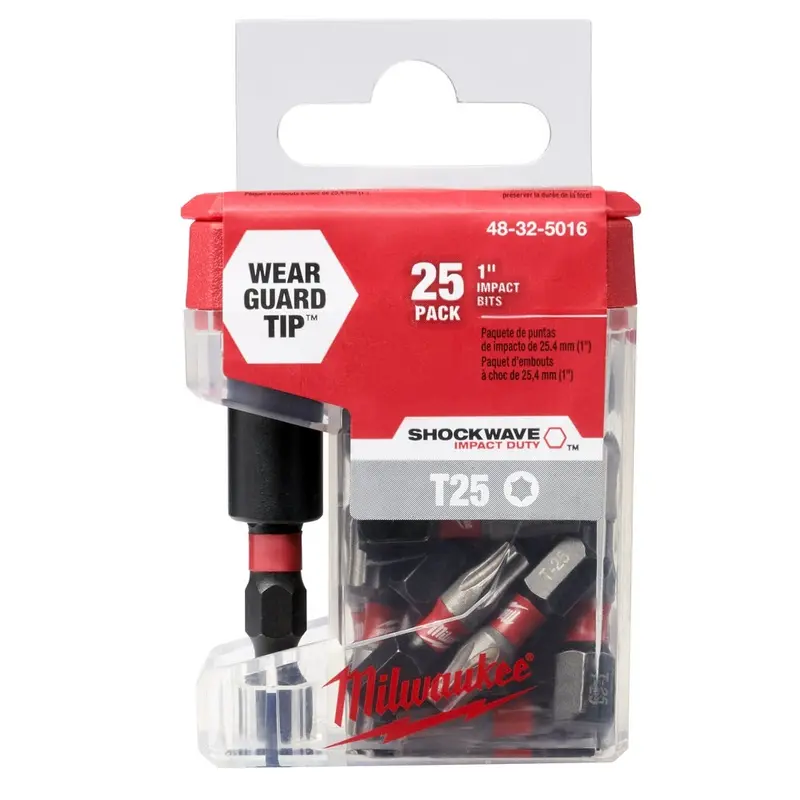 Milwaukee 48-32-5016 Shockwave Insert Bit Torx T25 -, 25-Pack Tic Tac W/ Bit Holder