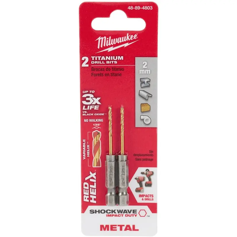 Milwaukee 48-89-4803 Metric Shockwave Titanium Red Helix 2mm