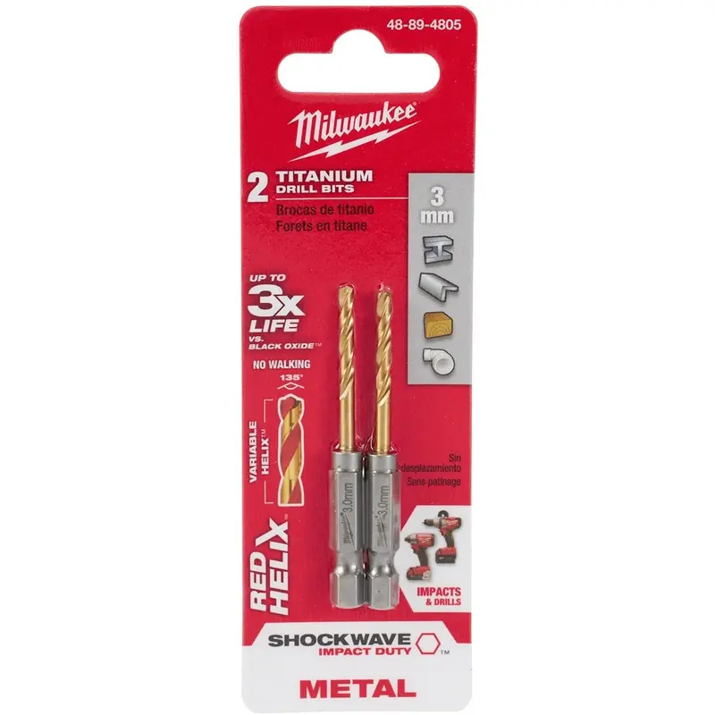 Milwaukee 48-89-4805 Metric Shockwave Titanium Red Helix 3mm