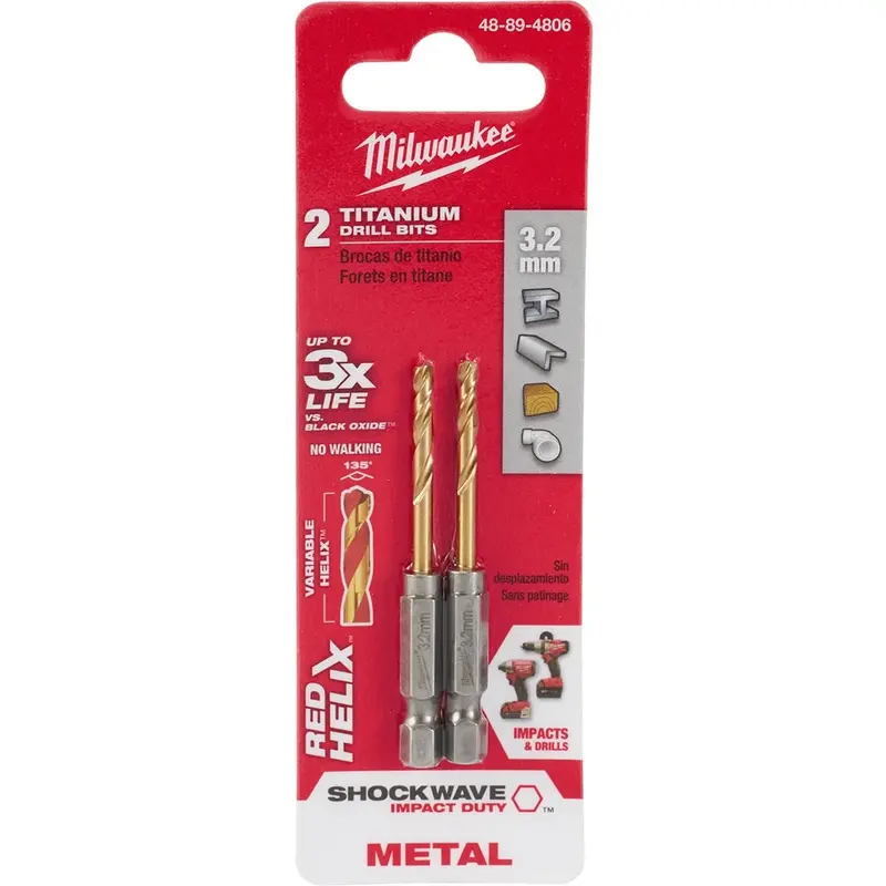 Milwaukee 48-89-4806 Metric Shockwave Titanium Red Helix 3.2mm