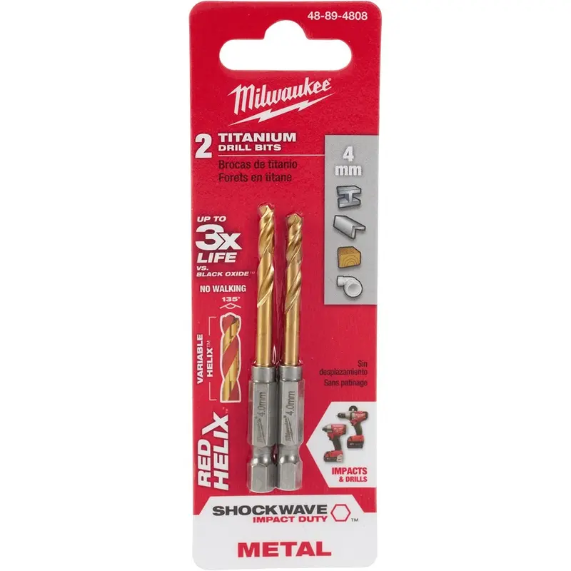 Milwaukee 48-89-4808 Metric Shockwave Titanium Red Helix 4mm