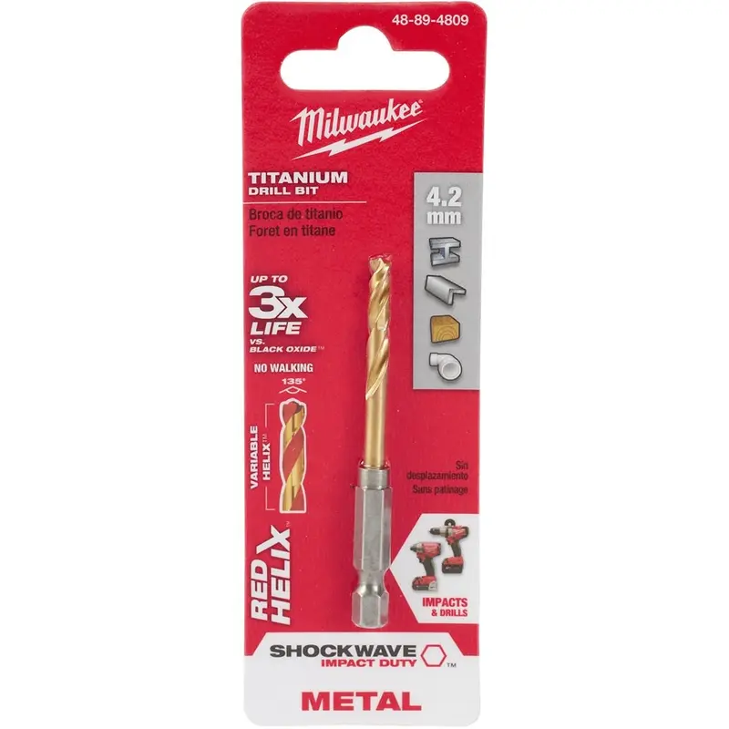 Milwaukee 48-89-4809 Metric Shockwave Titanium Red Helix 4.2mm