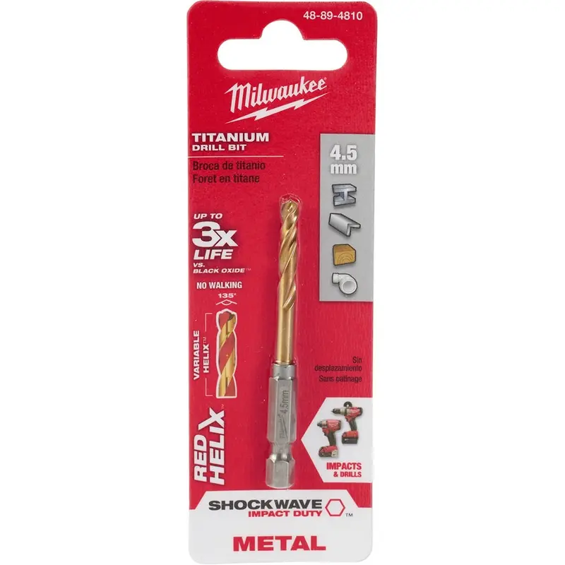 Milwaukee 48-89-4810 Metric Shockwave Titanium Red Helix 4.5mm