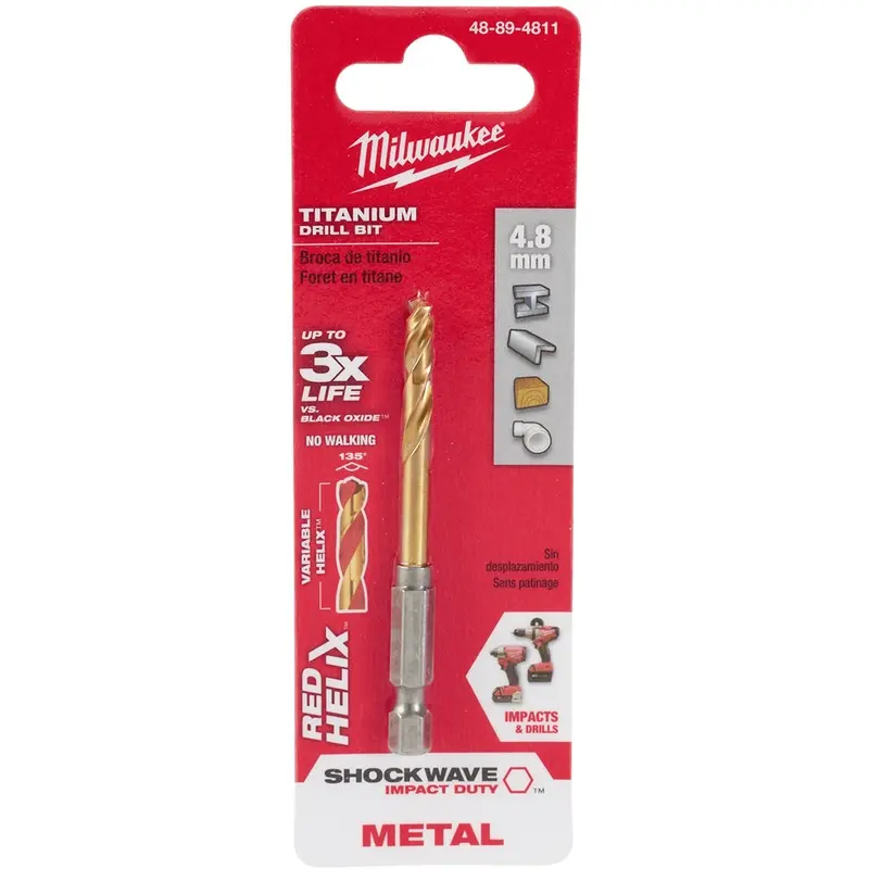 Milwaukee 48-89-4811 Metric Shockwave Titanium Red Helix 4.8mm