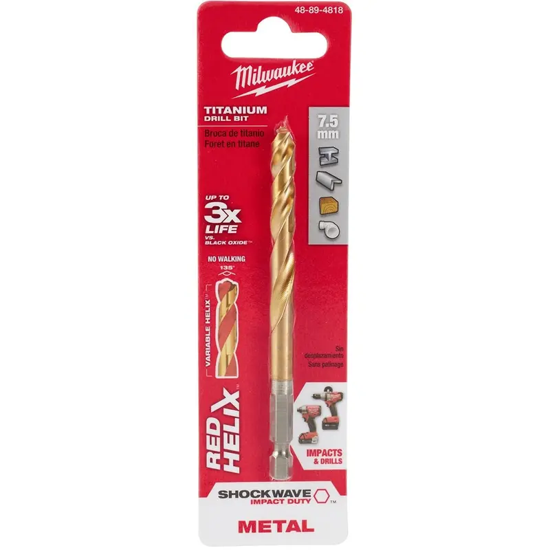 Milwaukee 48-89-4818 Metric Shockwave Titanium Red Helix 7.5mm