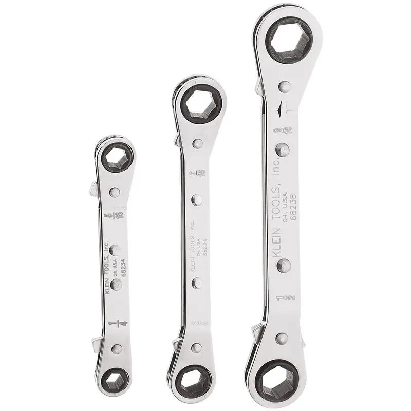 Klein 68244 3-Piece Fully Reversible Ratcheting Offset Box Wrench Set