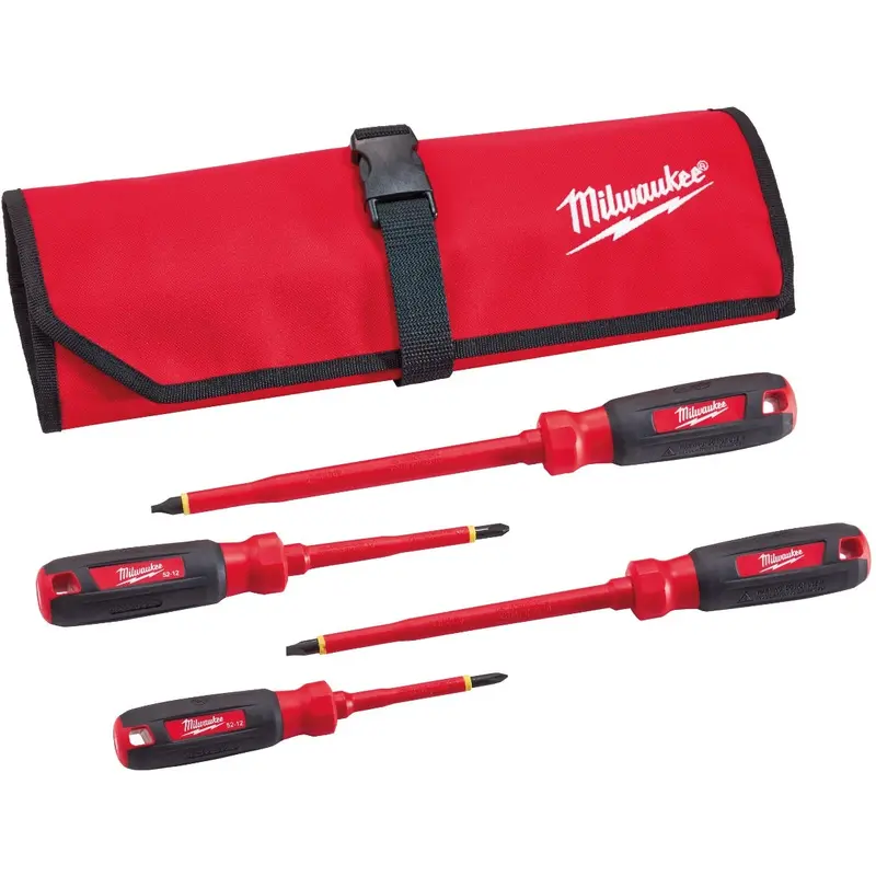 Milwaukee 48-22-2204 4-Piece 1000V Insulated Screwdriver Set w/ Roll Pouch
