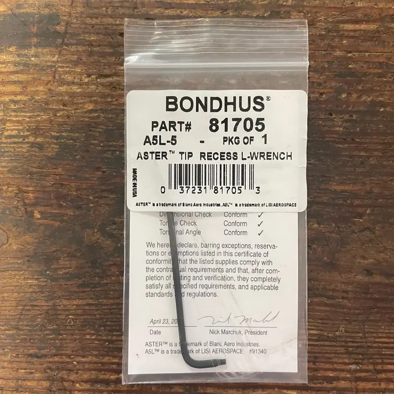 Bondhus 5/32 Aster Recess L-Wrench (81705)