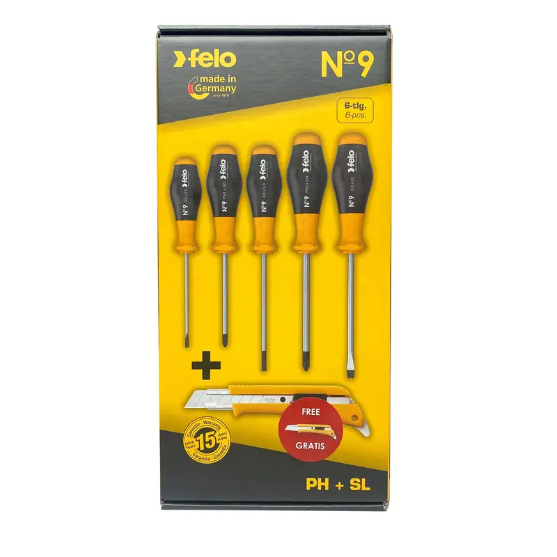 Felo 5 pc Slotted & Phillips Screwdriver Set w/ Olfa Cutter (65231)