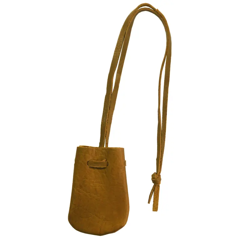 Small Brown Leather Drawstring Medicine Necklace Pouch (601-BR)