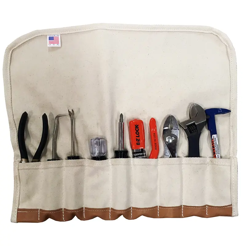 9-Pocket US-Made Canvas Tool Roll w/ Top-Grain Leather Bottom (TR-9)