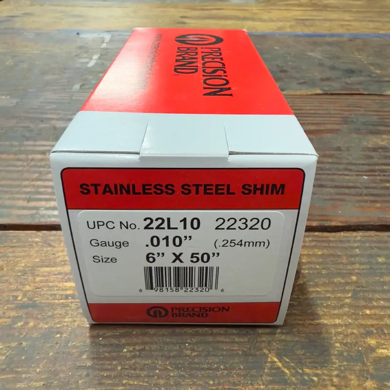 Precision Brand 0.010" Stainless Steel Shim Stock 6" x 50" Roll (22L10)