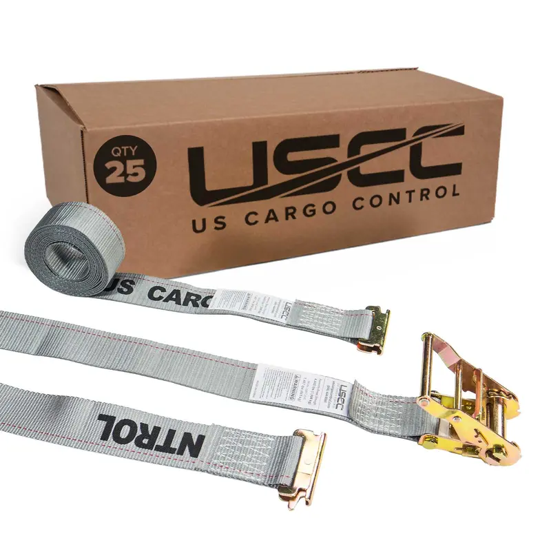 2" x 16' Gray E-Track Ratchet Strap | Standard 4' Fixed End | 25-Pack