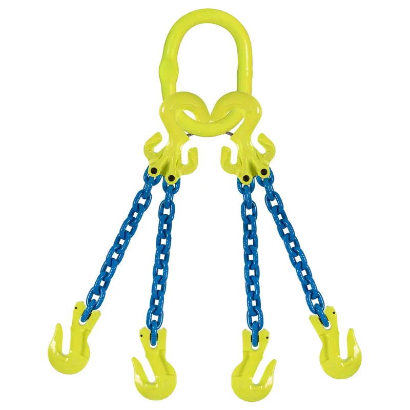 1/2" x 15' - Adjustable 4 Leg Chain Sling w/ Gunnebo Chain and Grab Hooks - Grade 100