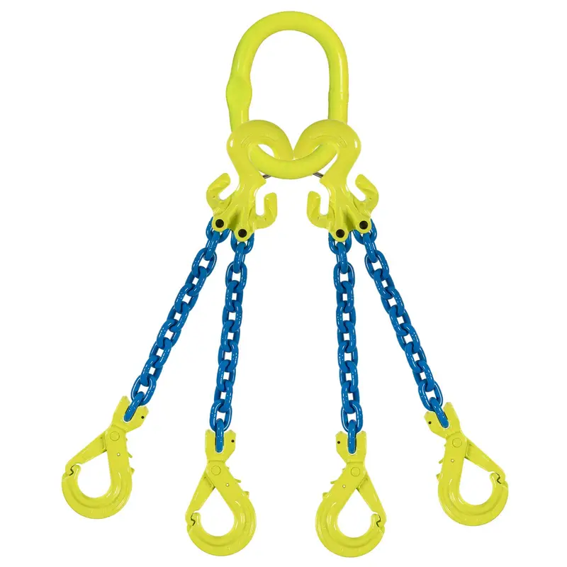 1/2" x 15' - Adjustable 4 Leg Chain Sling w/ Gunnebo Chain and Self-Locking Hooks - Grade 100