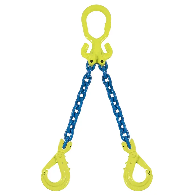 1/2" x 20' - Adjustable 2 Leg Chain Sling w/ Gunnebo Chain and Self-Locking Hooks - Grade 100