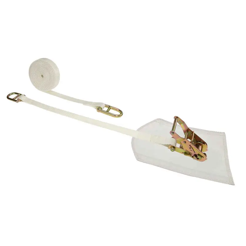 1" x 16' White Tent Strap w/ Cover & Double D-Rings