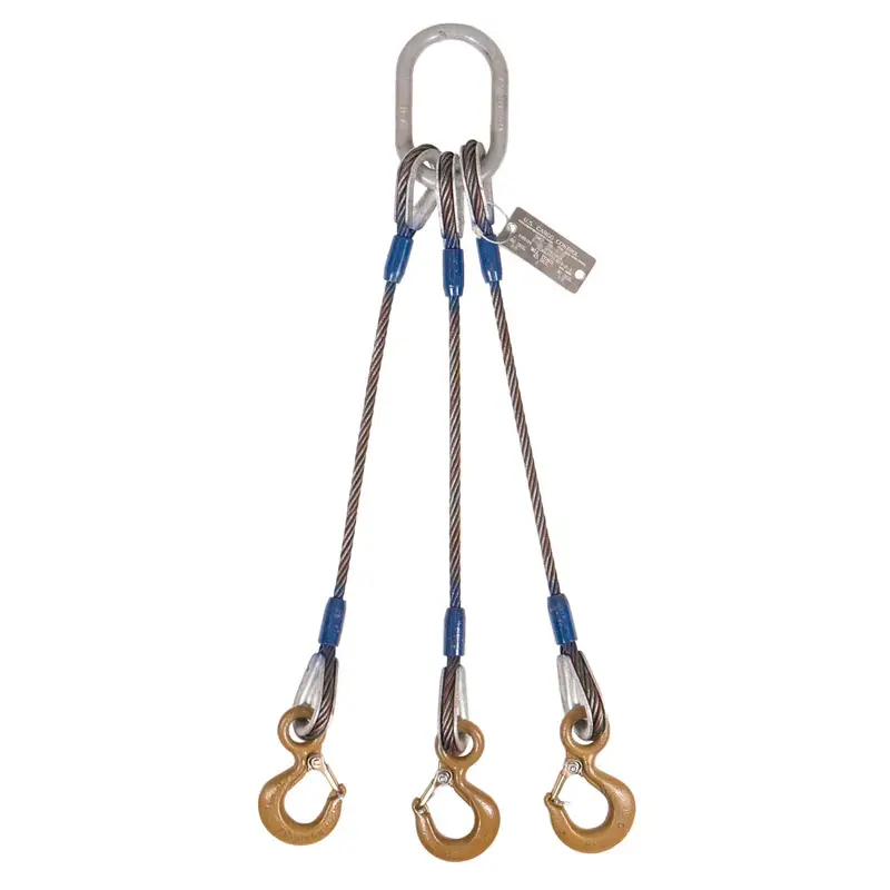 1" x 16' 3-Leg Wire Rope Bridle Sling with Crosby Eye Hooks | Domestic