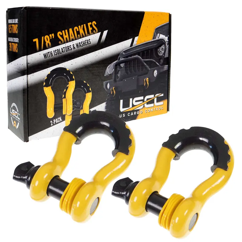 USCC 7/8" Drop-Forged Steel Screw Pin Anchor Shackles with Isolator and Washers  6.5 Tons  2 Pack