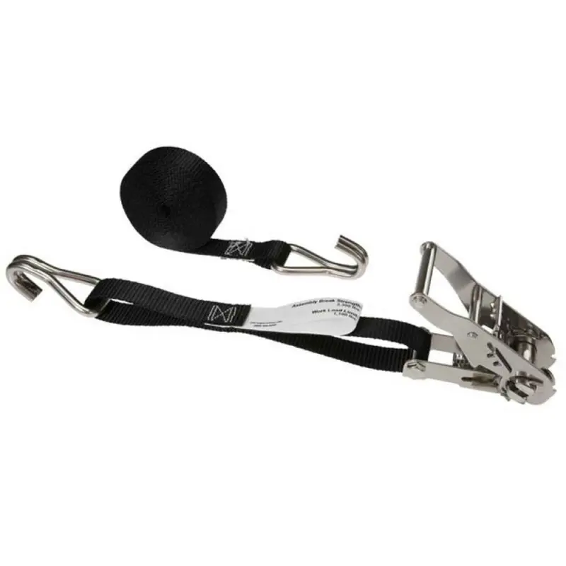 1" x 10' Black Ratchet Strap w/ Stainless Steel Ratchet & Wire Hooks