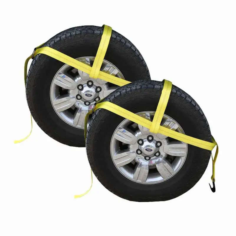 Yellow Adjustable Tow Dolly Strap with 2" Top Strap and Flat Hook - 2 pack