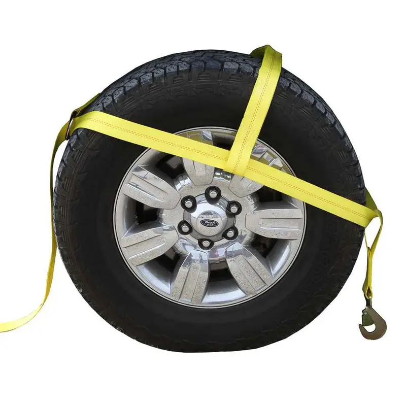 Yellow Adjustable Tow Dolly Strap with 2" Top Strap and Twisted Snap Hook