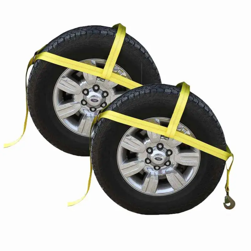 Yellow Adjustable Tow Dolly Strap with 2" Top Strap and Twisted Snap Hook - 2 pack
