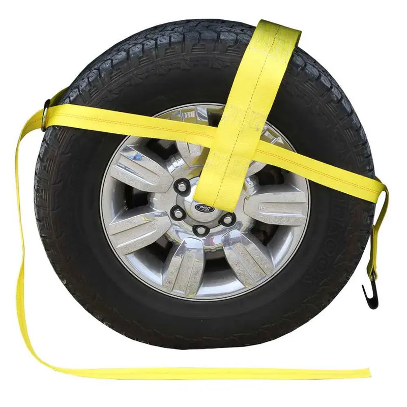Yellow Adjustable Tow Dolly Strap with 4" Top Strap and Flat Hook