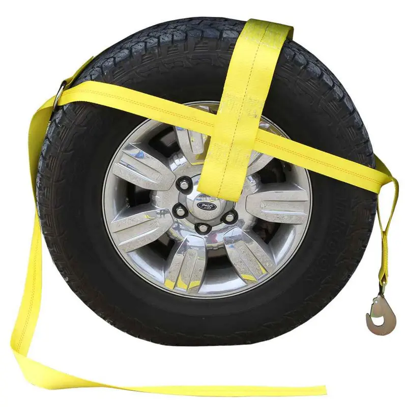 Yellow Adjustable Tow Dolly Strap with 4" Top Strap and Twisted Snap Hook