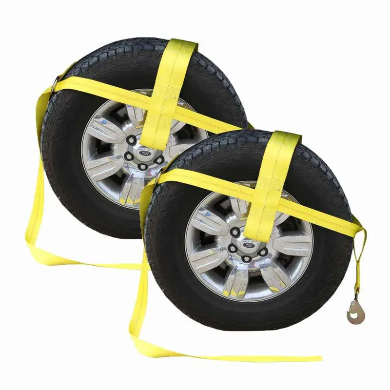 Yellow Adjustable Tow Dolly Strap with 4" Top Strap and Twisted Snap Hook - 2 pack