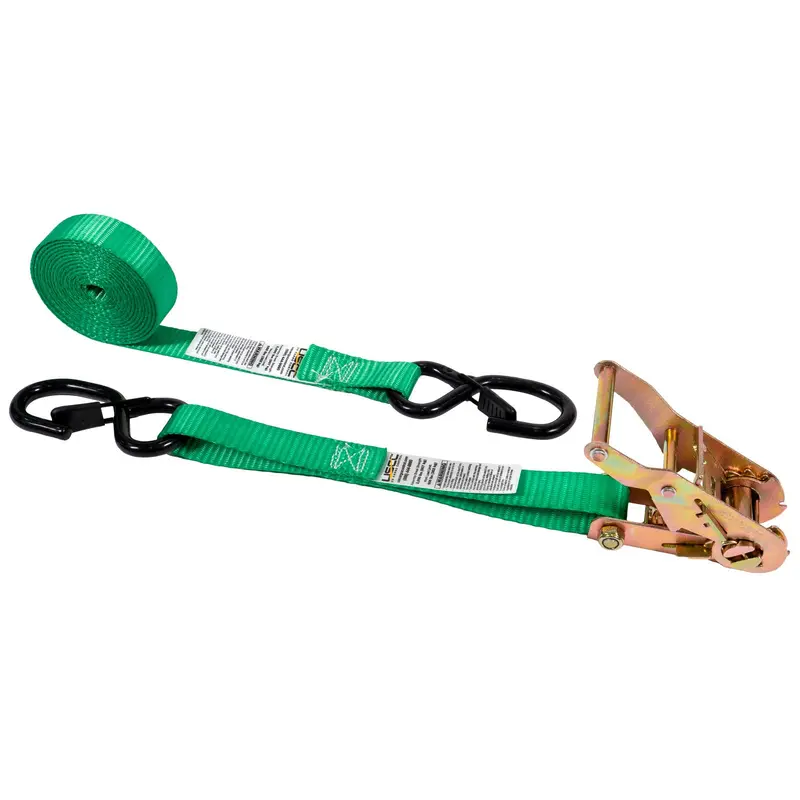 1" x 20' Green Ratchet Strap w/ S-Hook and Keeper