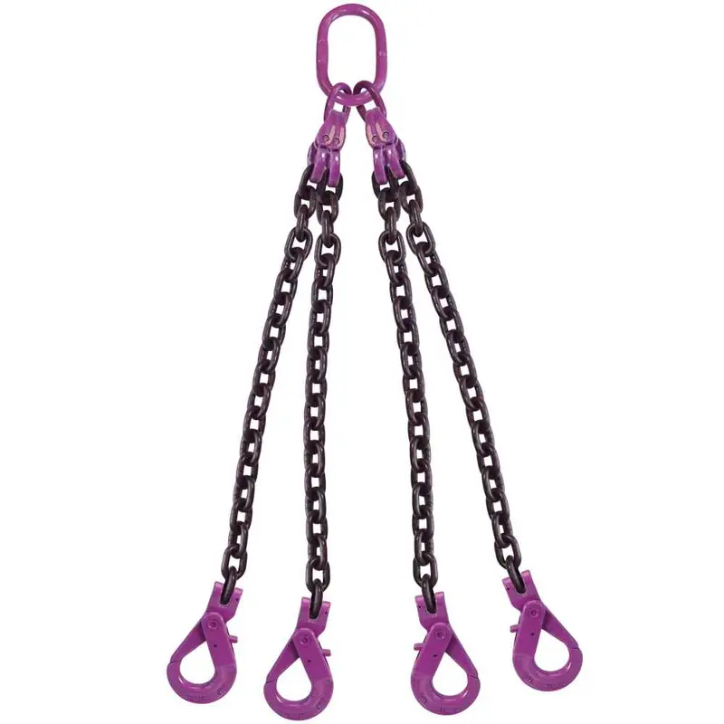 1/2" x 20' - 4 Leg Chain Sling w/ Self-Locking Hooks - Grade 100