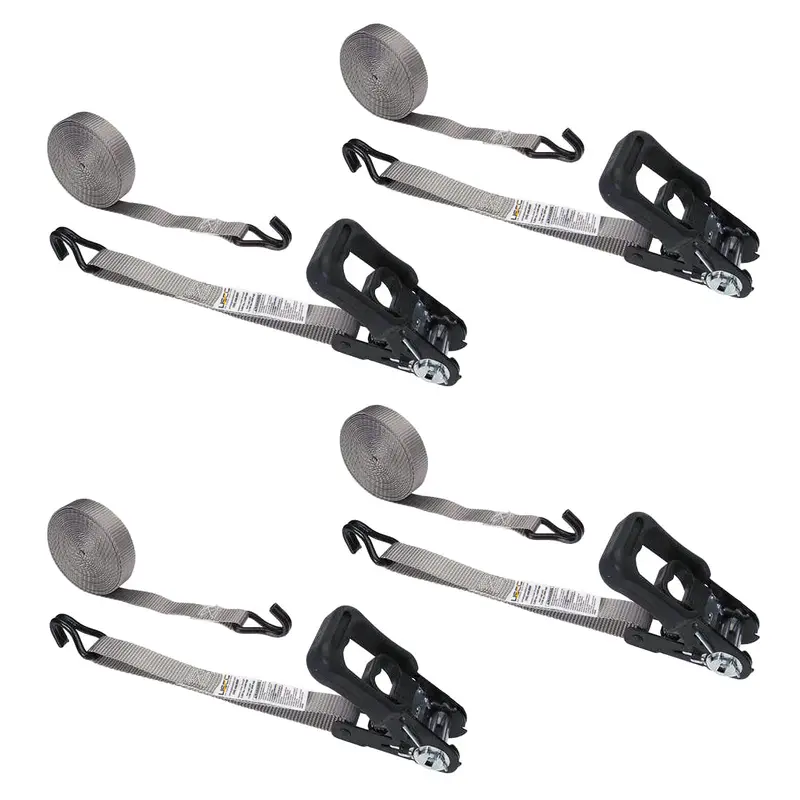 1" x 20' Rubber Coated Ratchet Strap w/ Vinyl Coated Wire Hooks | 4-Pack