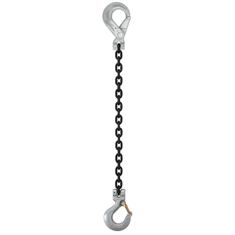 1/2" x 4' - Domestic Single Leg Chain Sling with Crosby Sling & Self-Locking Hooks - Grade 100