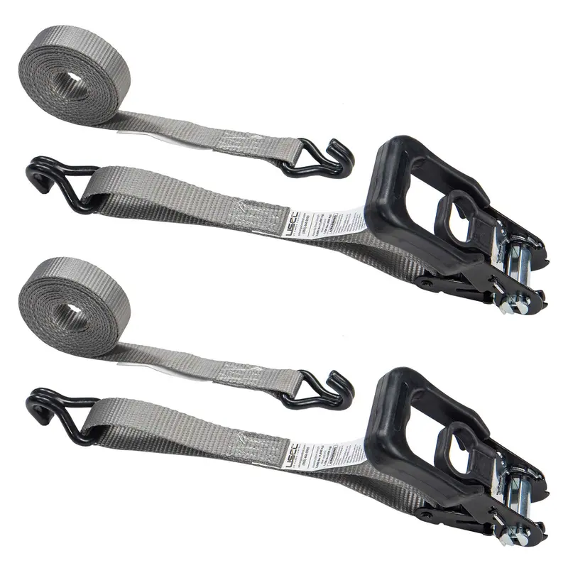 1" x 15' Rubber Coated Ratchet Strap w/ Vinyl Coated Wire Hooks | 2-Pack